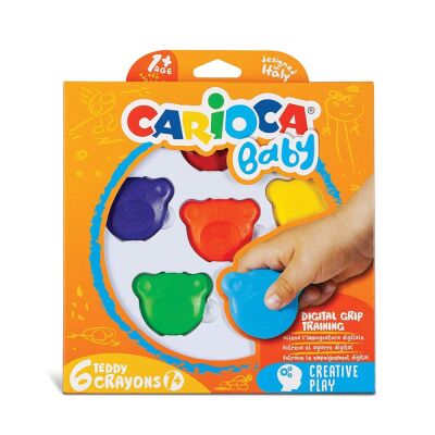 Carioca Teddy Şekilli Elleri Kirletmeyen Mum Boya 6'lı - 1