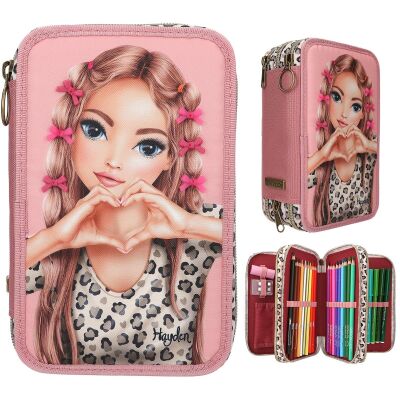 Top Model 3 Katlı İçi Dolu Kalem Kutusu Leopar Kurdele - 1