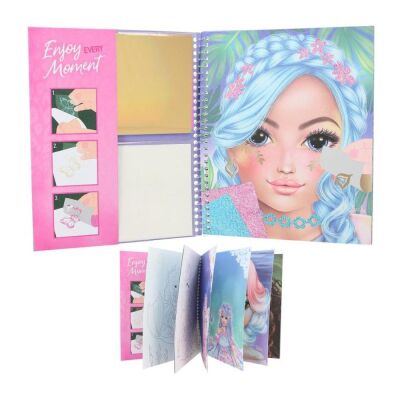 Top Model Kızlar Boyanabilir Şablonlu Stickerli Tasarım Defteri - 6