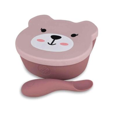 Tum Tum Silikon Vakumlu, Kapaklı Kase ve Kaşık Seti Betsy Bear - 1