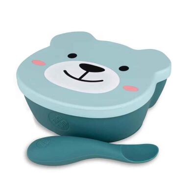 Tum Tum Silikon Vakumlu, Kapaklı Kase ve Kaşık Seti Boris Bear - 1