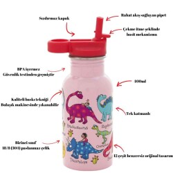 Tyrrell Katz Pipetli Çelik Matara 400Ml Pink Dino - 3