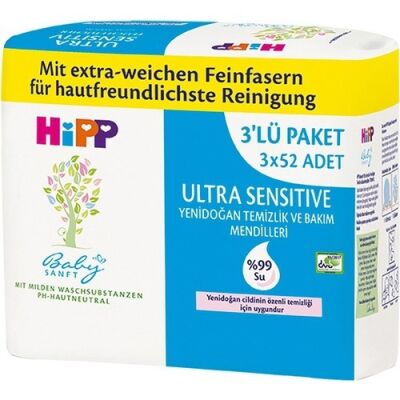 Ultra Sensitive Yenidoğan Islak Bakım Mendili 3x52li - 1