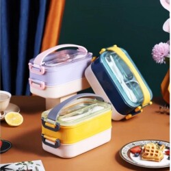 Vagon Life Çelik Yemek Termosu 2 Katlı Sefertası XC462 Kulplu 1400 ML - Vagon Life