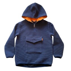 Yarım Fermuarlı Önden Cepli Kapişonlu Sweatshirt - Karamela