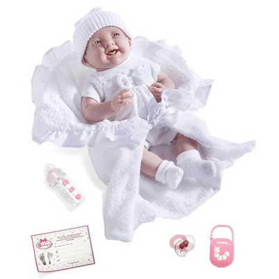 Yenidoğan Oyuncak Bebek Kız 39cm ve Beyaz Kundak Seti