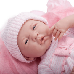 Yenidoğan Oyuncak Bebek Kız 39cm ve Pembe Kundak Seti - Thumbnail