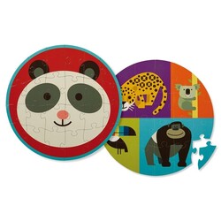 Yuvarlak Puzzle 24 Parça Çift Taraflı Panda - Thumbnail